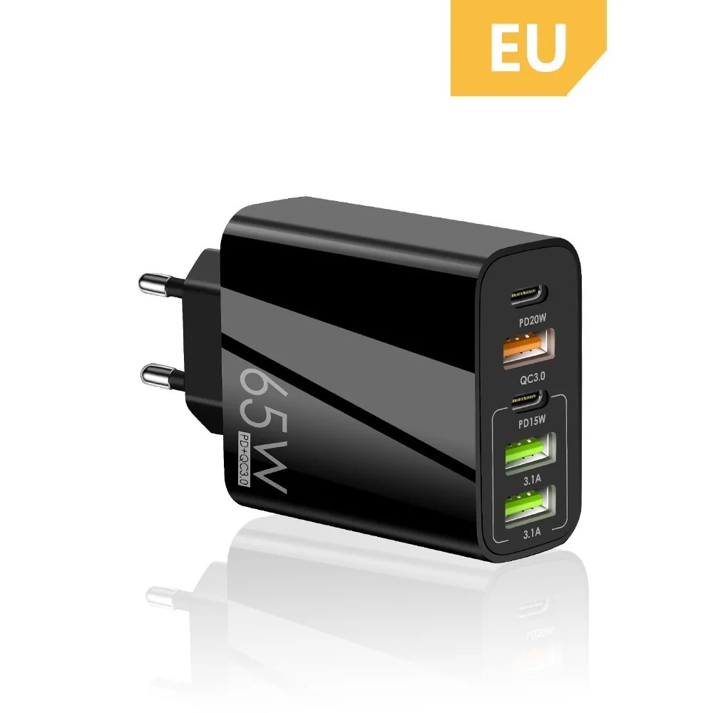 65W PD fast charger EU US UK 2 type-c 3 USB port multiple output adapter mobile phone travel wall charger