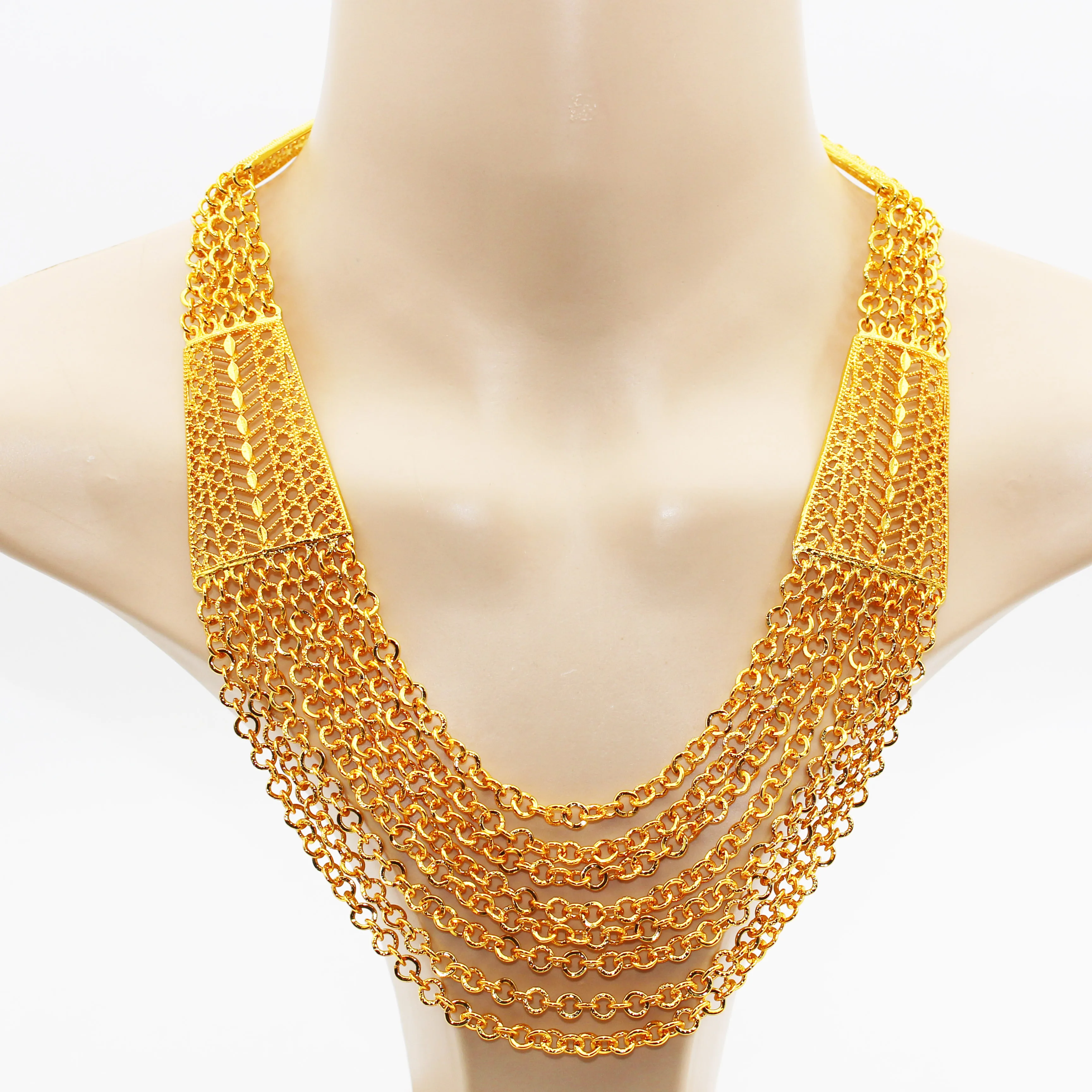 JachonJewelry Dubai New style 24K Gold Plated Jewelry Set Bridal Wedding necklace earrings bracelet and ring set