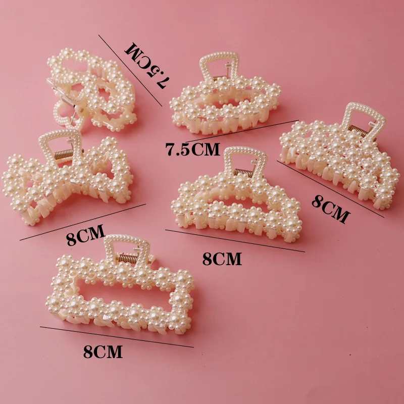 Go Party Wholesale Plastic Resin 7.5cm/8cm Large Metal Hair Clip Claw Pearl Grab Clip Big Hair Clips For Women Girls Hairpin