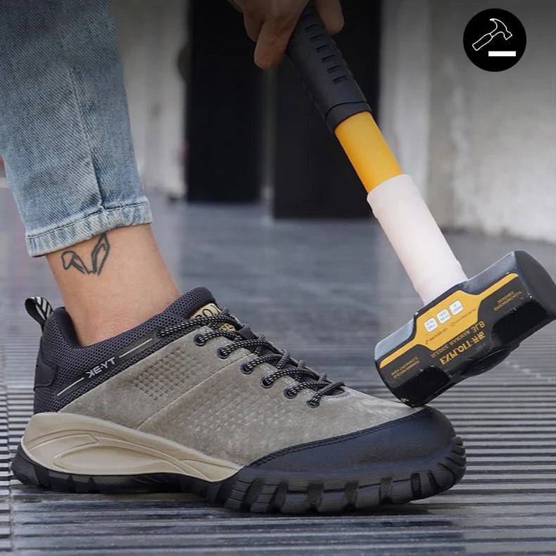 GOTAN Lightweight Steel Toe Industrial Safety Shoes Men Low-top Anti-slip Work Shoes Pig Leather
