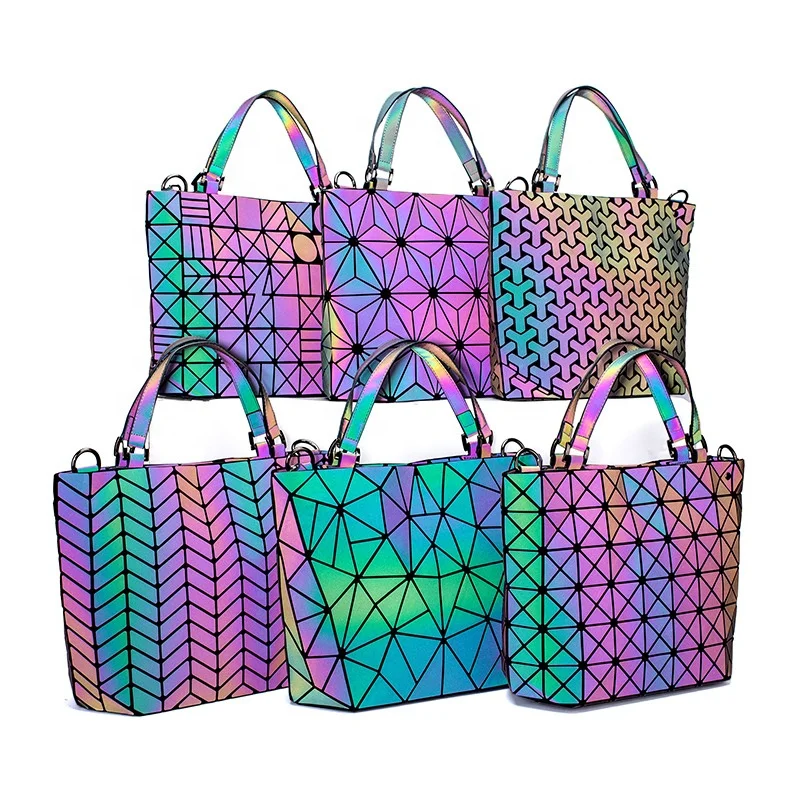 Customized women hand bags purses and handbags luminous geometric tote bag ladies