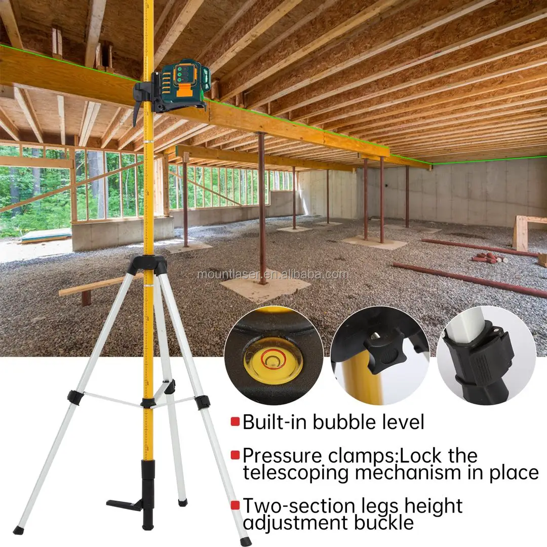Professional 3.6 M Telescoping Ceiling Pole Stand, Laser Level Elevating Tripod For Laser Leveling