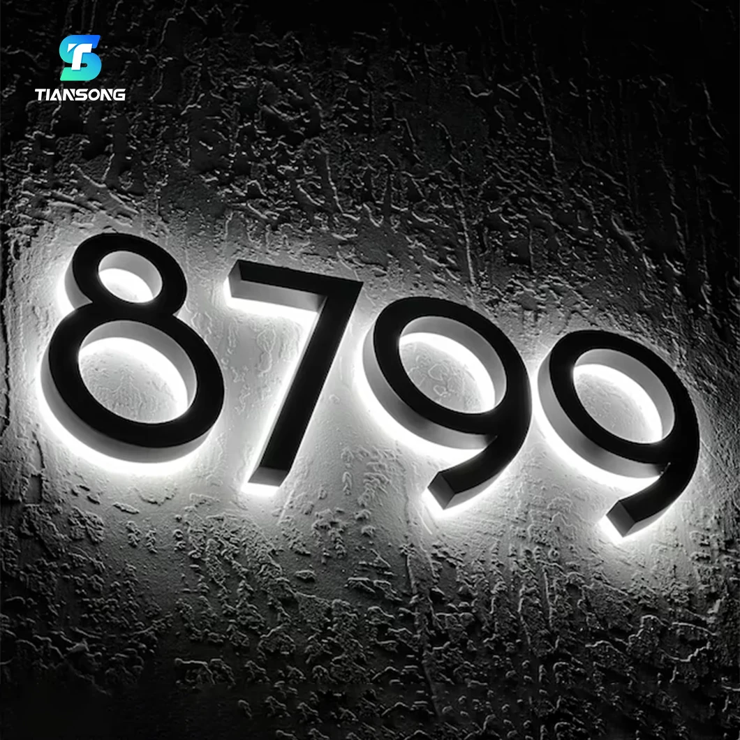 Stainless Steel Backlit House Number Sign 3D Led Backlight Letters For Shop Front Home