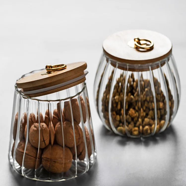 Glass Sealed Cans Bamboo Lid Metal Buckle Kitchen Storage Jar Food Airtight Storage Container Jar