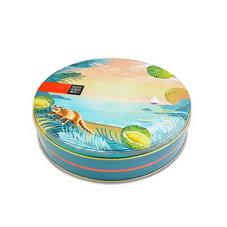 Custom durian cake cookie pastry candy chocolate metal can round tin box