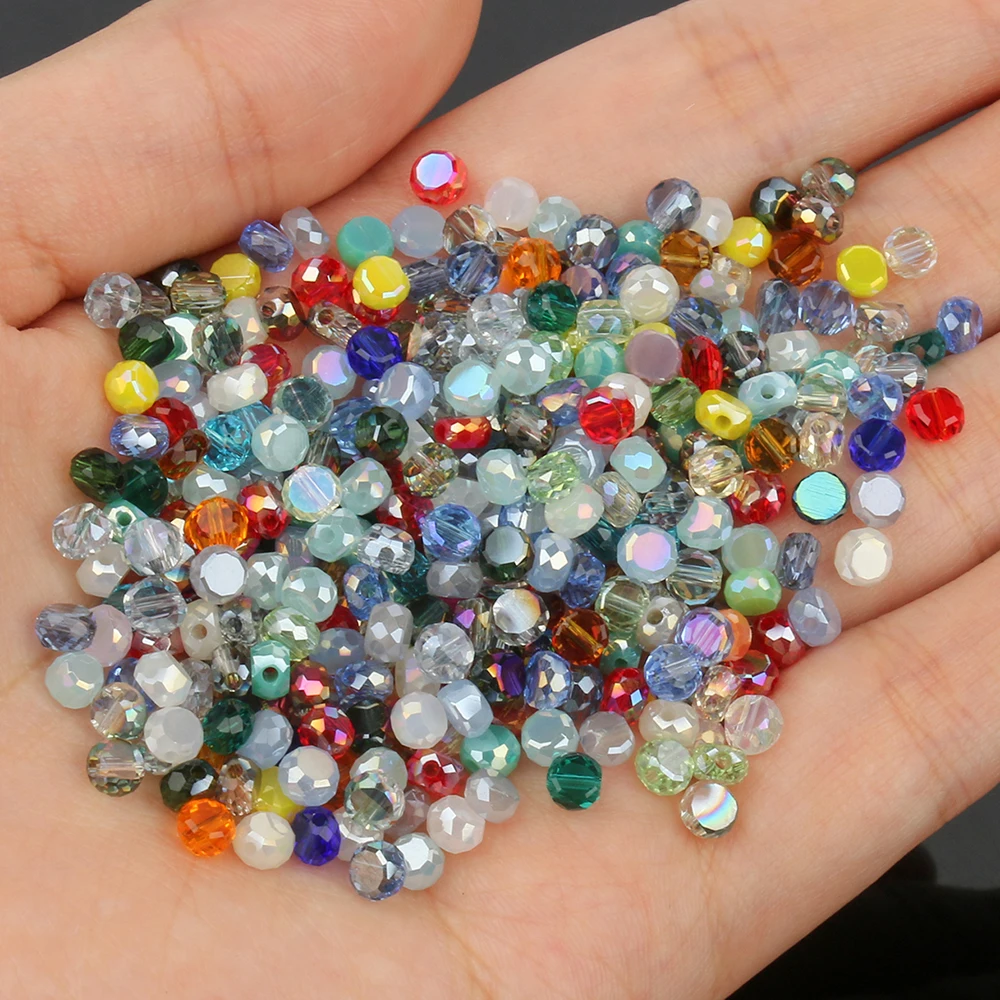 4mm Faceted Coin Round AB White Crystal Glass Loose Spacer Beads For Jewelry Making DIY