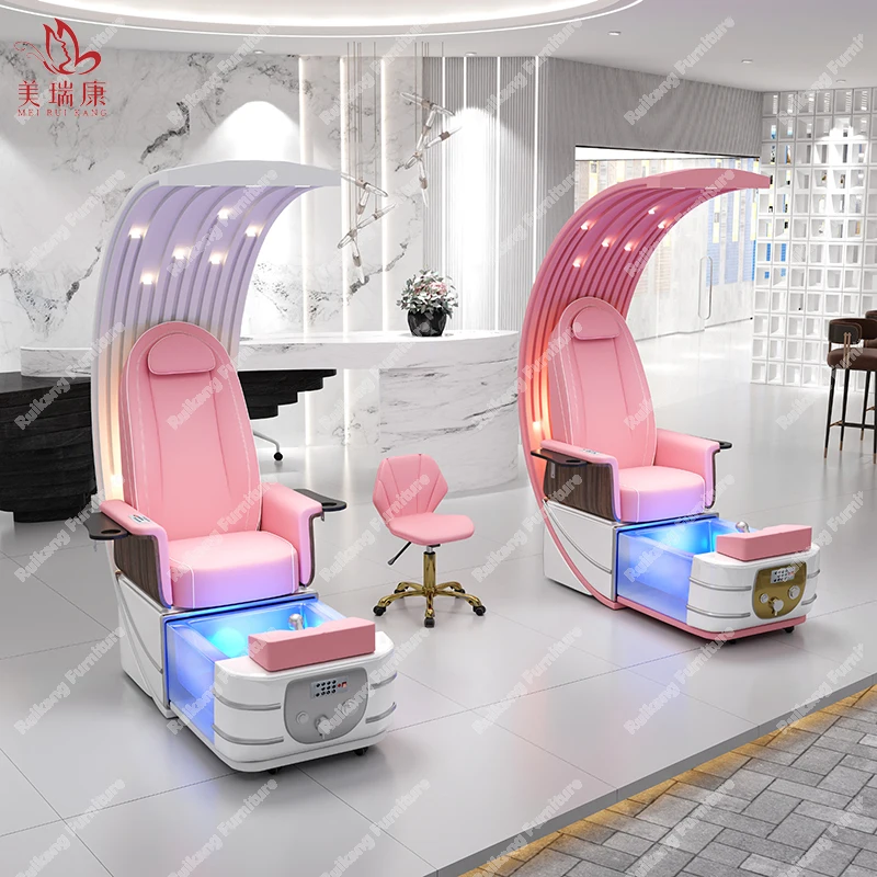 Luxury Modern New Manicure Nail Salon Throne Jet Pump Glass Bowl Lay Down Massage Electric Foot Spa Massage Pedicure Chair