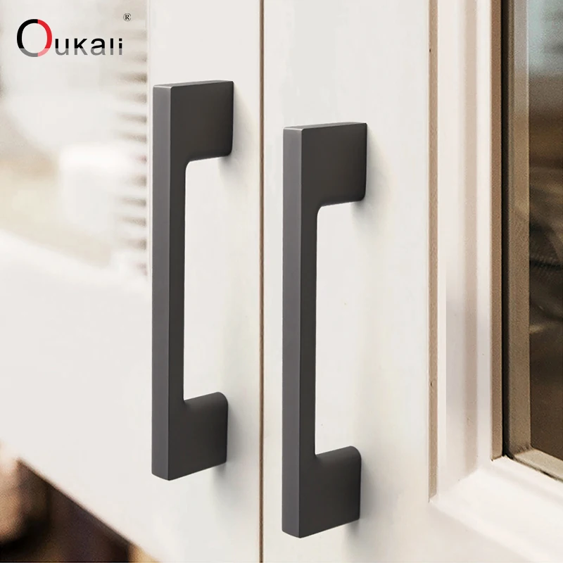 Oukali Modern simple dumb black gold zinc alloy cabinet wardrobe drawer cabinet door luxury handles