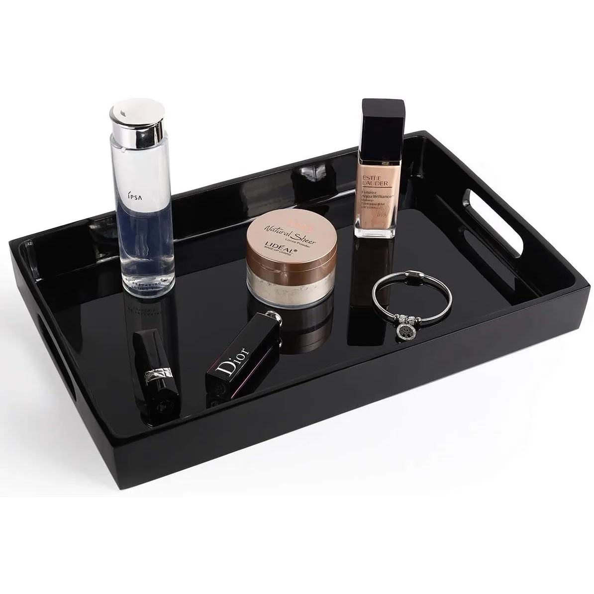 Лоток для туалетного столика Luxspire с ручками, стойка для ванной комнаты, кухни, полимерный глянцевый резервуар для туалета