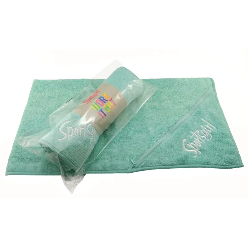 Китайская фабрика, спортивное полотенце из микрофибры с логотипом на заказ, полотенце для спортзала с карманом на молнии