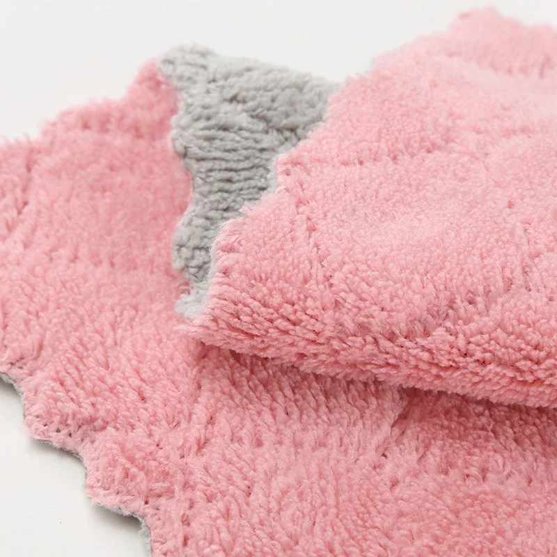 Wholesale Double Sided Microfiber Kitchen Cleaning Cloth Coral Fleece Towel Household Kitchen Rag