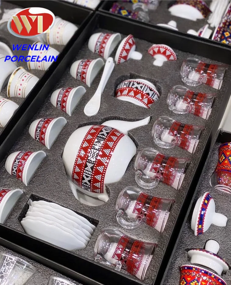 Gold Porcelain Ceramic Bone China Coffee Mugs Cup 18pcs 28 pcs Tea Pot Set Wholesale Turkish Araibia East Habesha Gift Box