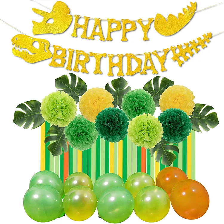 Nicro 45 Pcs Jurassic T-Rex Raptor World Park Jungle Dinosaur Theme Backdrop Birthday Party Decorations Set