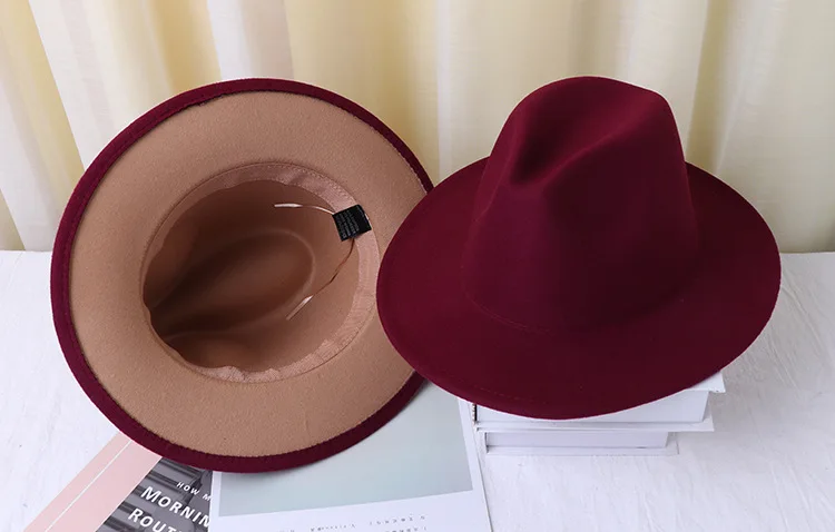 
2021 Wholesale Fake Wool Felt Fedora Hats For Men 2 tone hat different color women fedora hats 