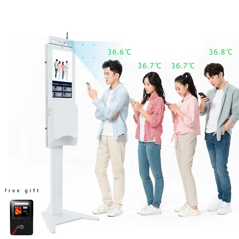 
Temperature Scanner Kiosk Sensor Advertising Display Player Digital Signage and Displays with Hand Sanitizer Dispenser 
