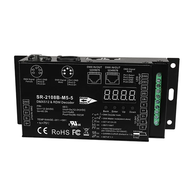Без мерцания 5 каналов DMX & RDM декодер SR-2108B-M5-5 с 5pin XLR Сделано в Китае терминал