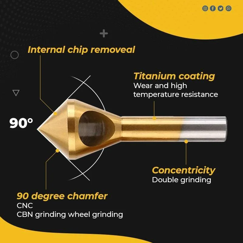 Titanium Coated Countersink Chamfer Tool Deburring Drill Taper Hole Cutter Steel/Aluminum Countersunk Head Chamfering Tools