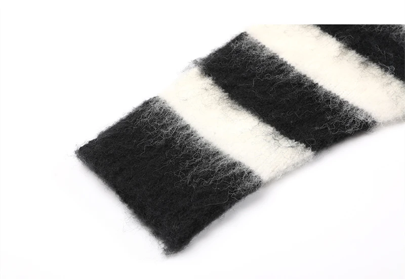 Knitwear merino wool  sweater Custom Stripe pull Mohair woollen Men Sweater Fuzzy  Knit Pullovers Jacquard Fur Wool Sweater M