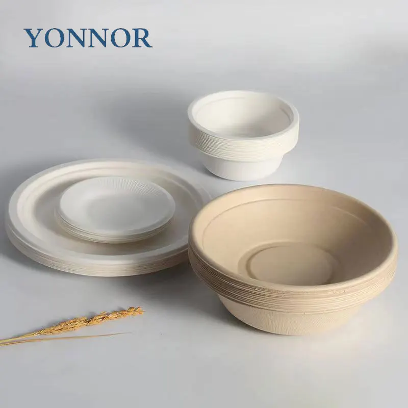 YONNOR Pulp Paper Plates Biodegradable Soup Bowls Disposable Food Packing Container