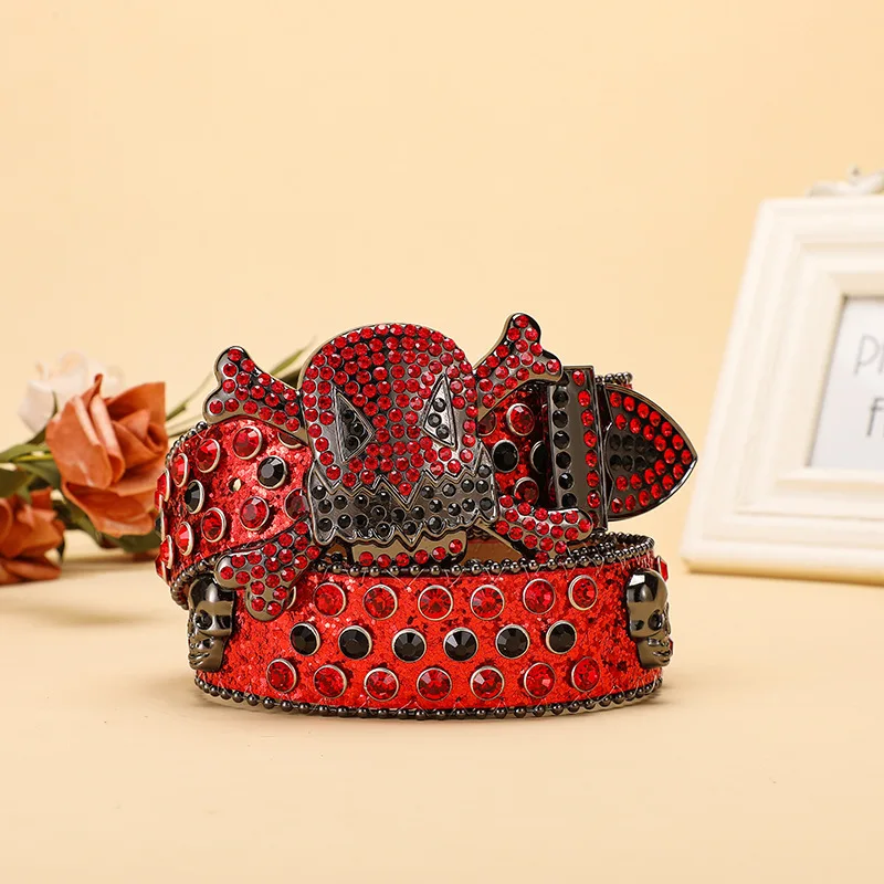Bling bling Skull PU Accessories Custom Western Fashion Diamond Belt for Men Women Rhinestone BB Belt for Cowboy Cowgirl