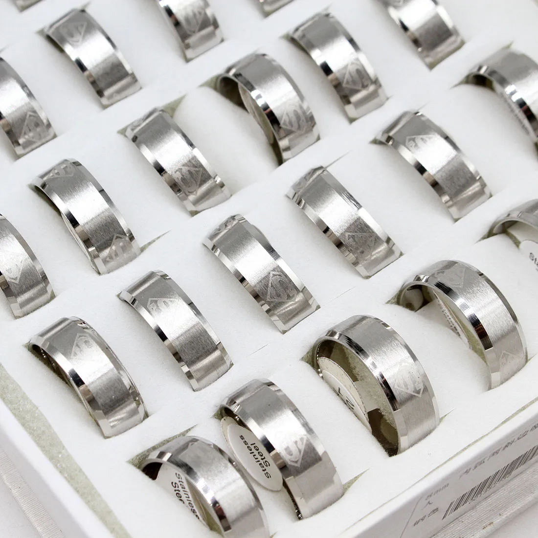 stainless steel ring men simple ring set Unisex silver 8mm 36PCs/Box