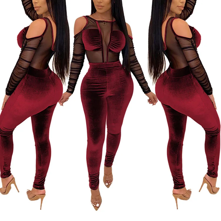 
Casual clothes suit mesh bodysuit pant women two piece set 