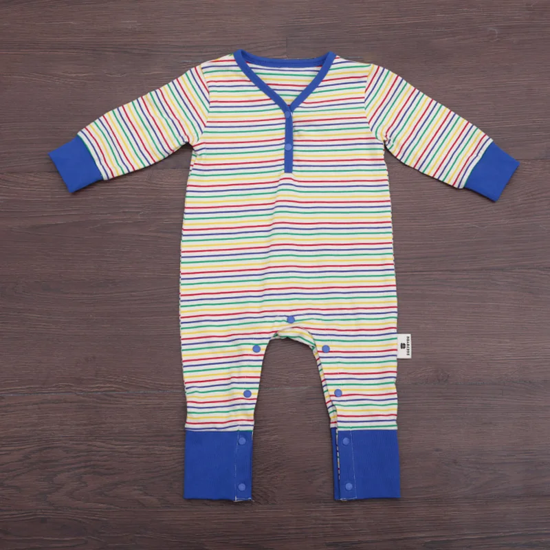 SEEJOYOU Custom Factory Pajamas Striped Ribbed Cotton Infant Romper Boys Girls Bamboo Baby Clothes Animal Newborn Friendly