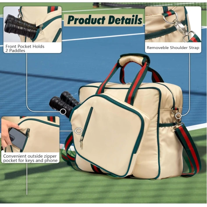 Cute Tote Pickleball Bags for WomenTote With Front Pocket Fits 2 Paddles