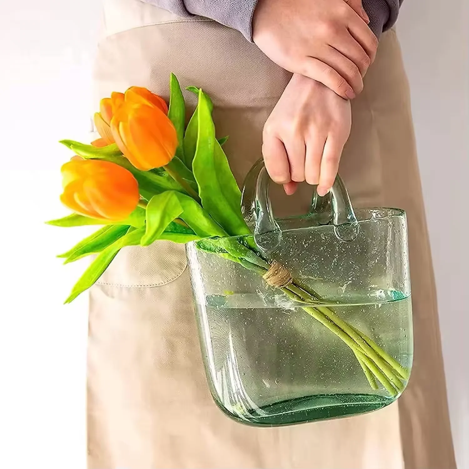 Hot Selling New Home Decor Product Fashionable Glass Handbag-Shaped Flower Bag Vase Premium Crystal Vase