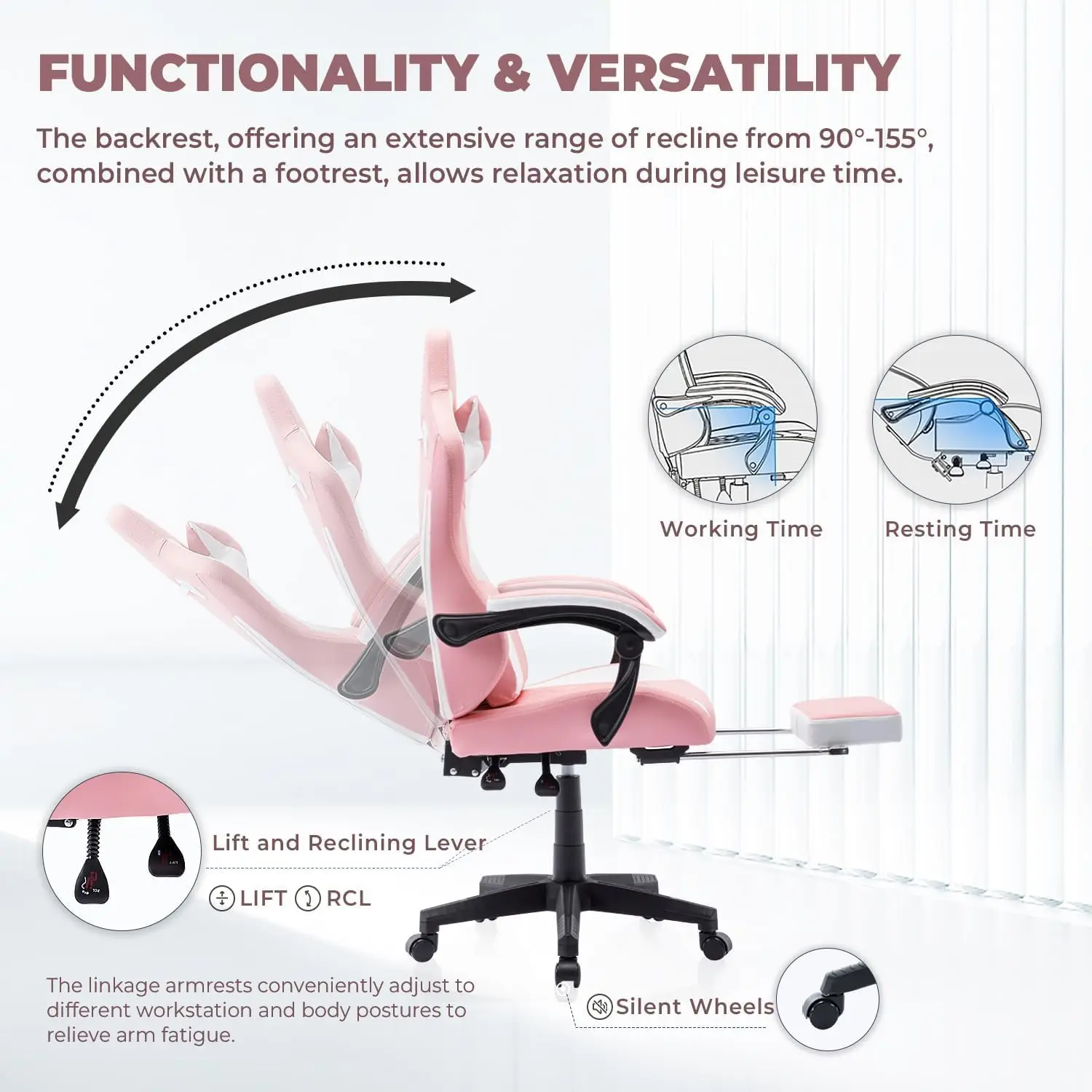 Gaming Chair Computer Chair with Footrest and Lumbar Support Height Adjustable Game Chair Swivel Seat and Headrest For Office