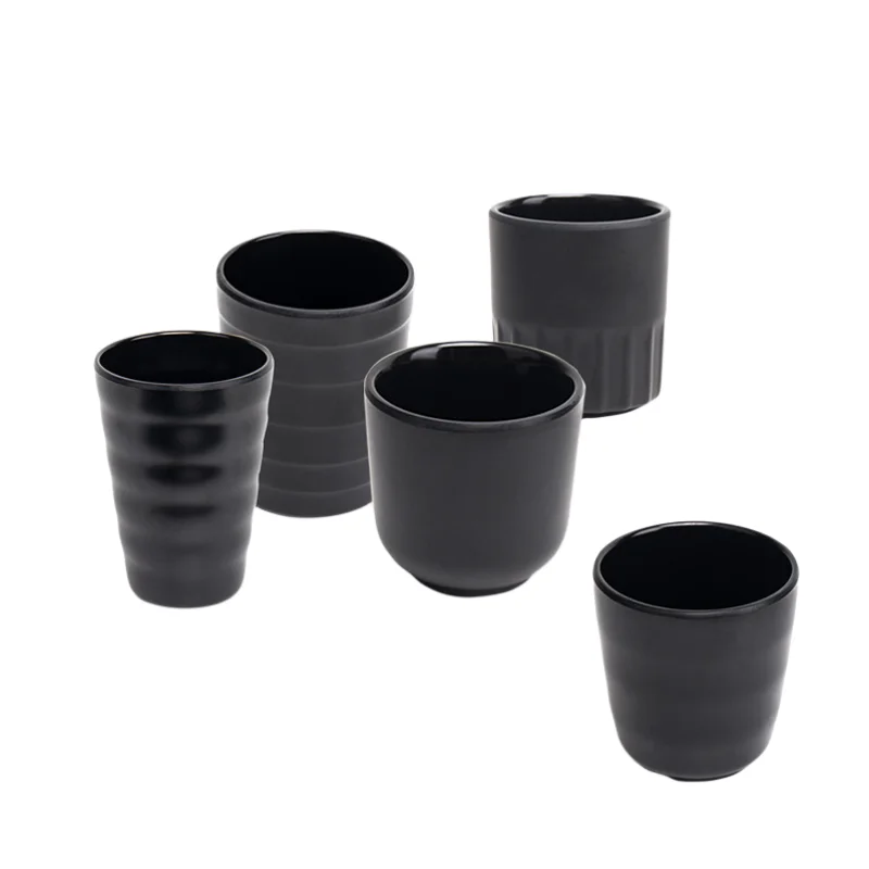 Factory Supply Matte Black Melamine Tea Cup Reusable Melamine Black Plastic Party Cups Drinking Cups