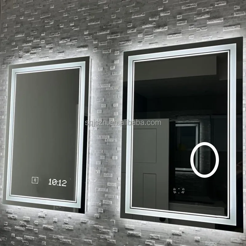 Factory Custom Illuminated LED Bathroom Mirror with Bluetooth Speaker Hand Wave Induction Led Makeup Mirror Anti Fog Waterproof