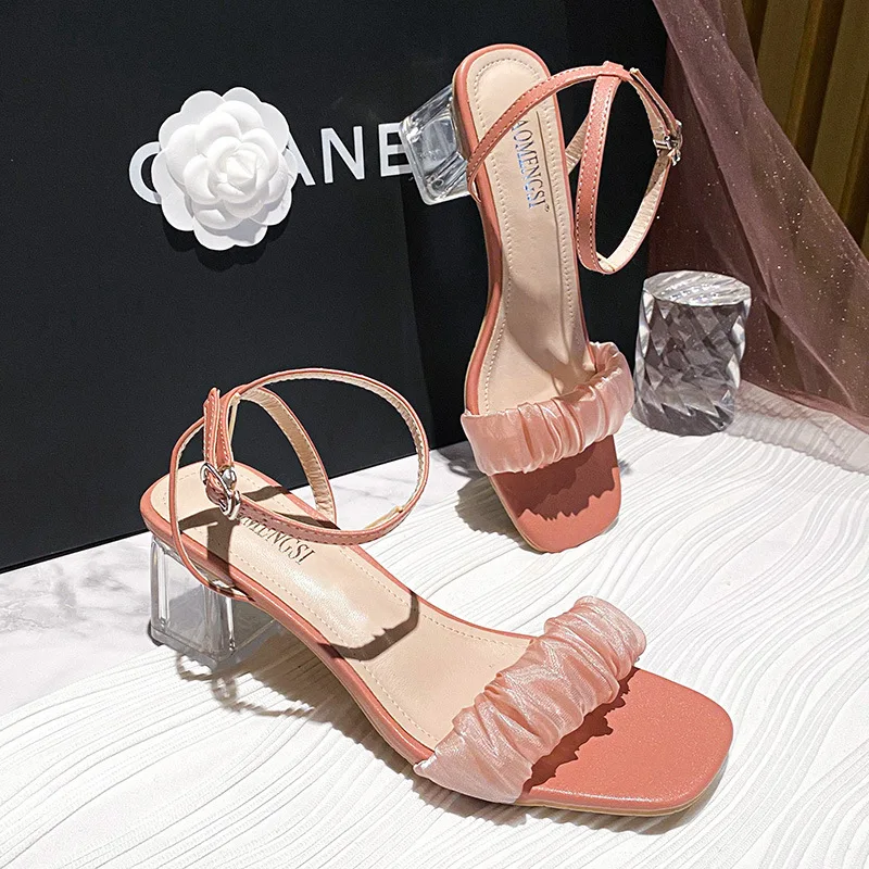 sh12330a Square toe high-heeled shoes beautiful women fashion clear heel drop shipping middle thick heel sandals
