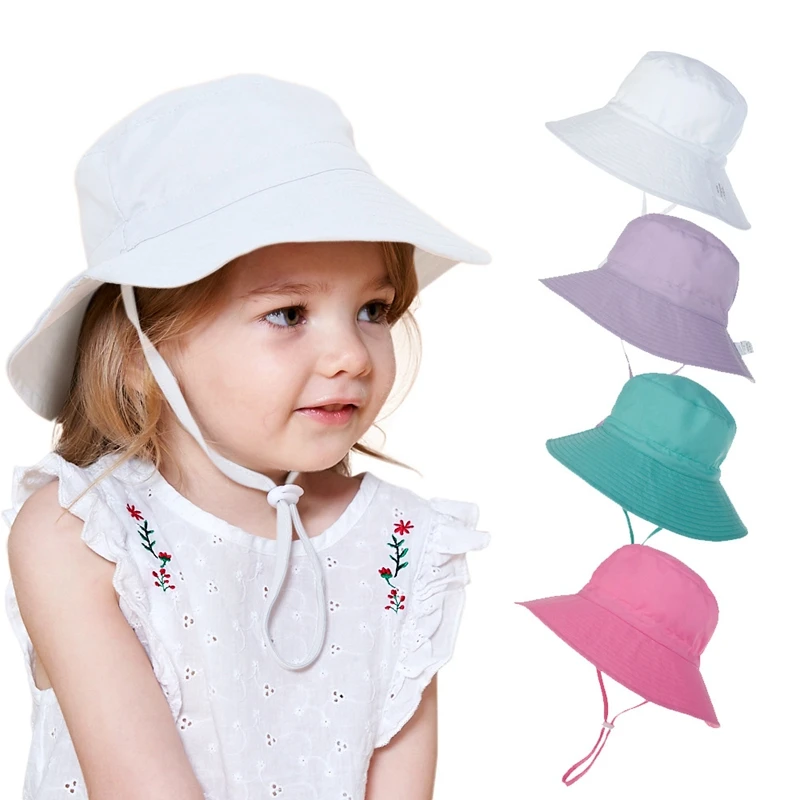 Оптовая продажа оптом новый дизайн регулируемый размер красочная детская шляпа от солнца для малышей простой полиэстер хлопок детская Панама