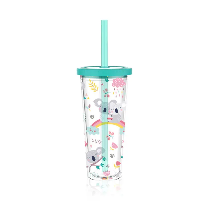 Custom Eco-friendly drinking double wall plastic milk tea cup bubble tea boba reusable bubble tea tumbler with fat straw