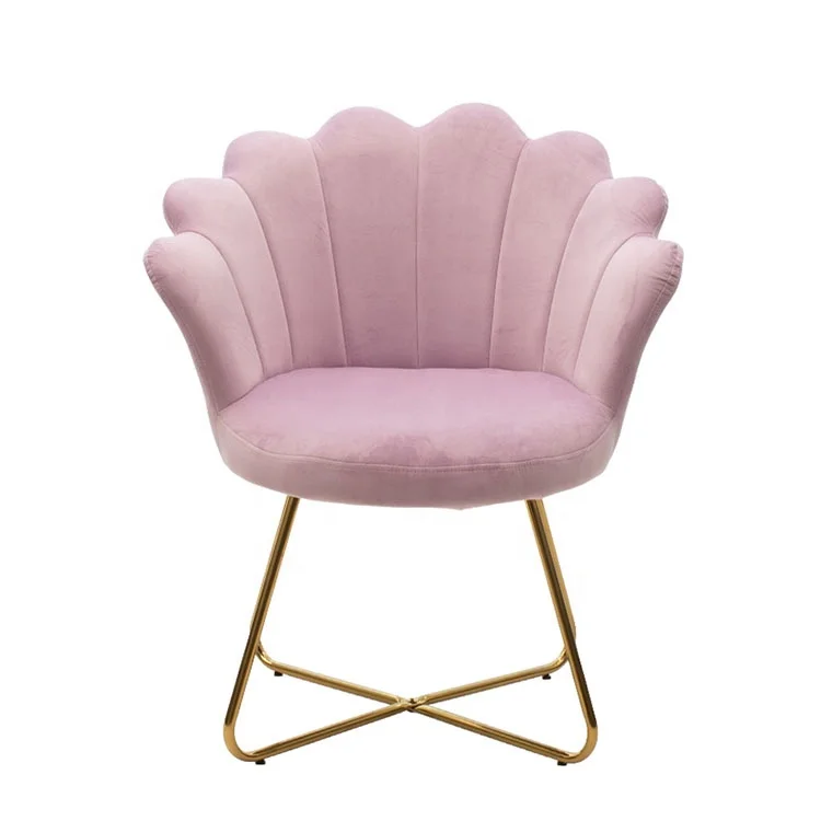 Modern Style Velvet Curved Pink Flower Shaped Leisure Plating Golden Metal Leg Velvet Chair