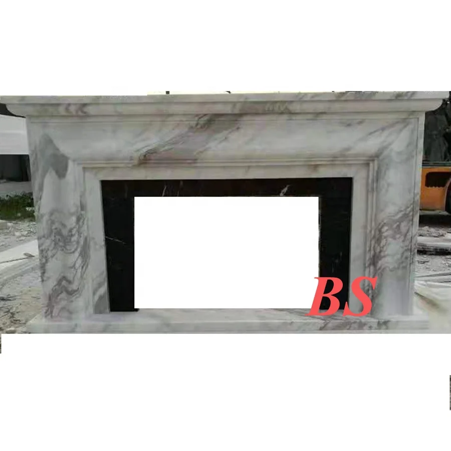 Customized Victorian White Carrara Marble Fireplace Mental with Flower Carving Home Decoration Sculpture