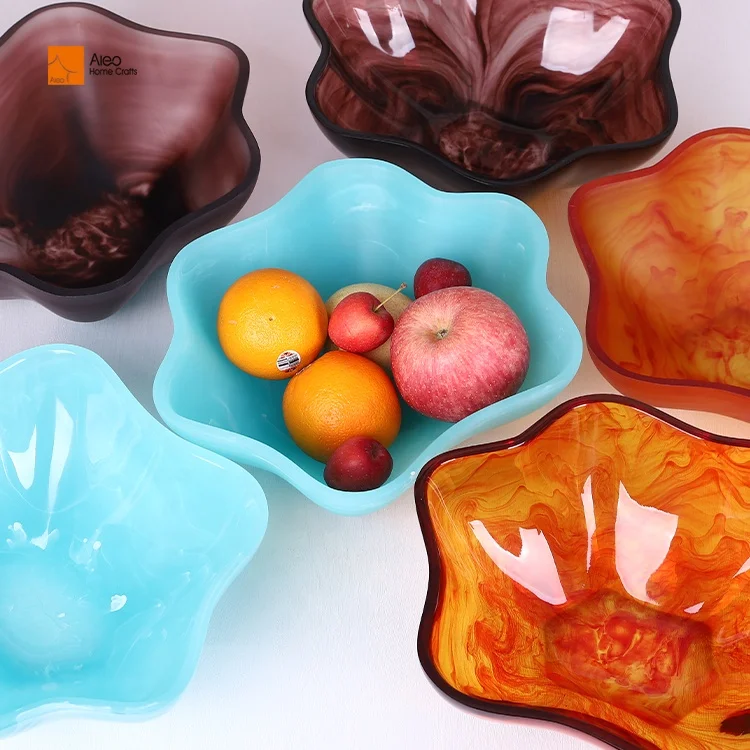 Handmade High Quality Swirl Resin Serving Bowls Food Safe Kitchen Storage Fruit Container Sustainable Salad Bowl Polyresin