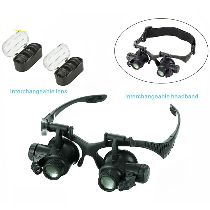 
Hot Selling Head Watch Maintenance Tool With 2 LED Lighting Binocular High Power Magnifier 