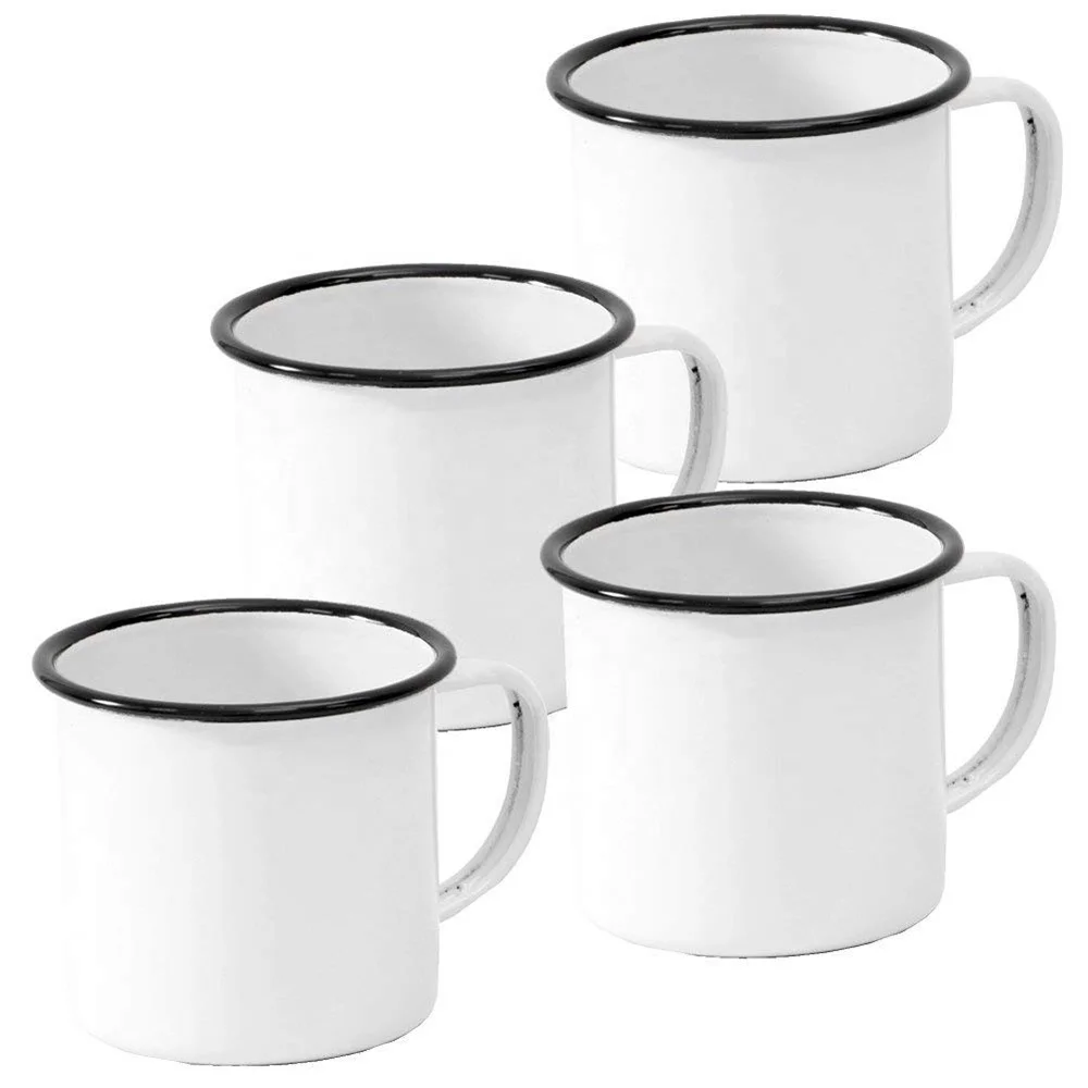 MIDA Sublimation White Enamel Mug With Silver Rim For Camping/Travel/Coffee Mug