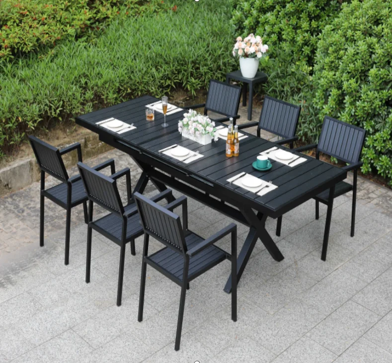 Foshan Garden Patio furniture table and chair Outdoor restaurant table and chair set furniture garden table can be extended