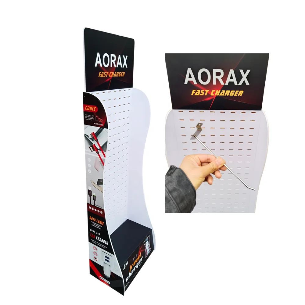 Floor stand Cardboard Cell Phone Accessories Display Rack with Peg Hook for headphones, cases and covers, etc