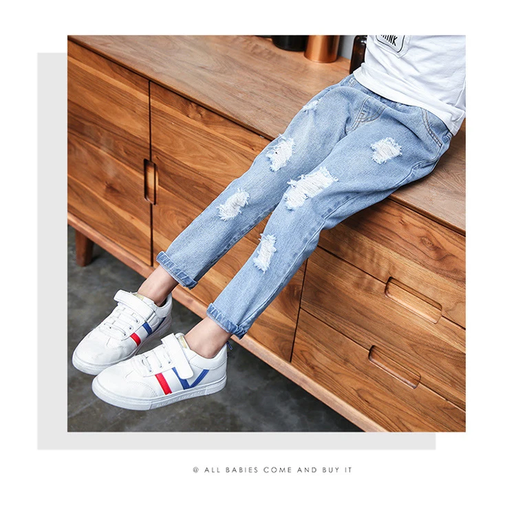 Детская одежда, новые осенние джинсы для девочек, детские брюки с дырками