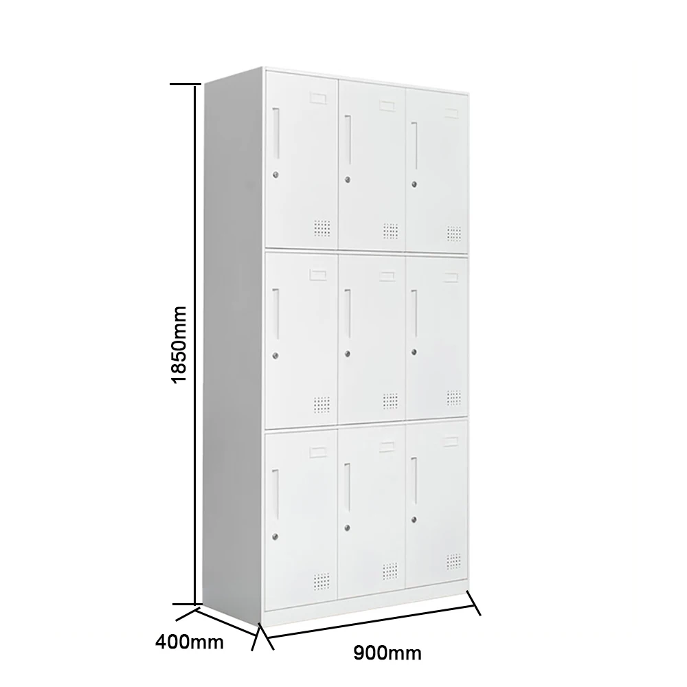 Metal Storage Locker 9 doors Steel Cabinets easy assembled Hanging Rod closet for Employees Home Office School Gym Library