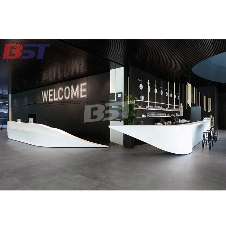 Unique Design White Marble Curved Hotel Reception Counter Commercial Used