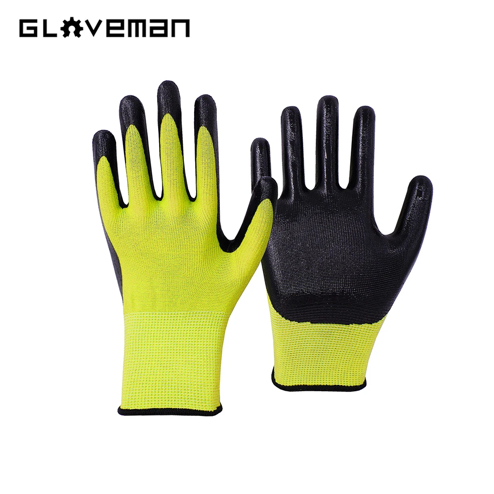 GLOVEMAN custom light 13 gauge knitted gloves nitrile coated industrial construction gardening rigger safety work dipping gloves