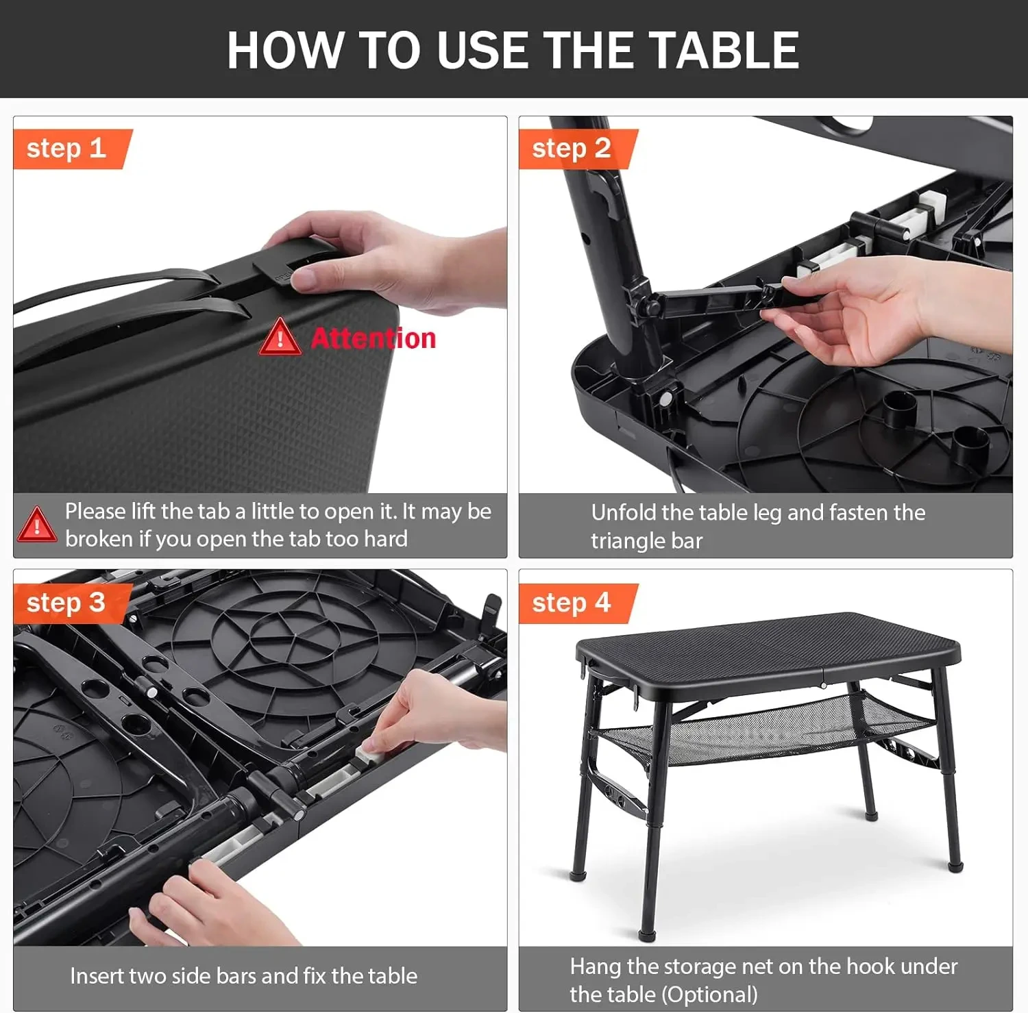 Folding Camping Table Portable - Adjustable Height Table with Collapsible Stool and Mesh Layer Foldable Table Lightweight