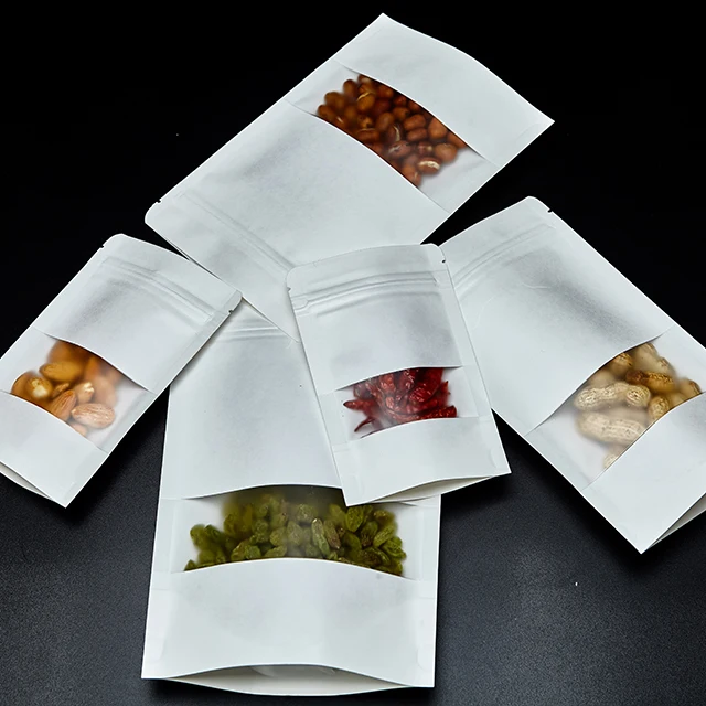 Custom  Reclosable Heat Sealable Resealable Bio Degradable Plain White Food Packaging Pouch Ziplock Stand Up Bag