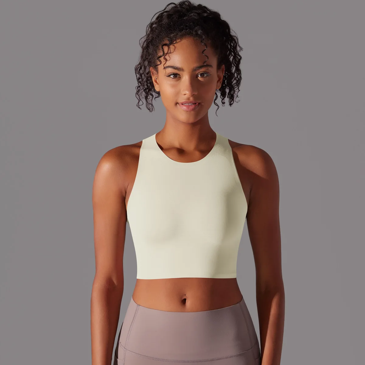 Aoyema Fashion Seamed Yoga Tank Top Racer Back Crop Tops Fashionable Shockproof Gym Training Fitness Sport Bras For Women