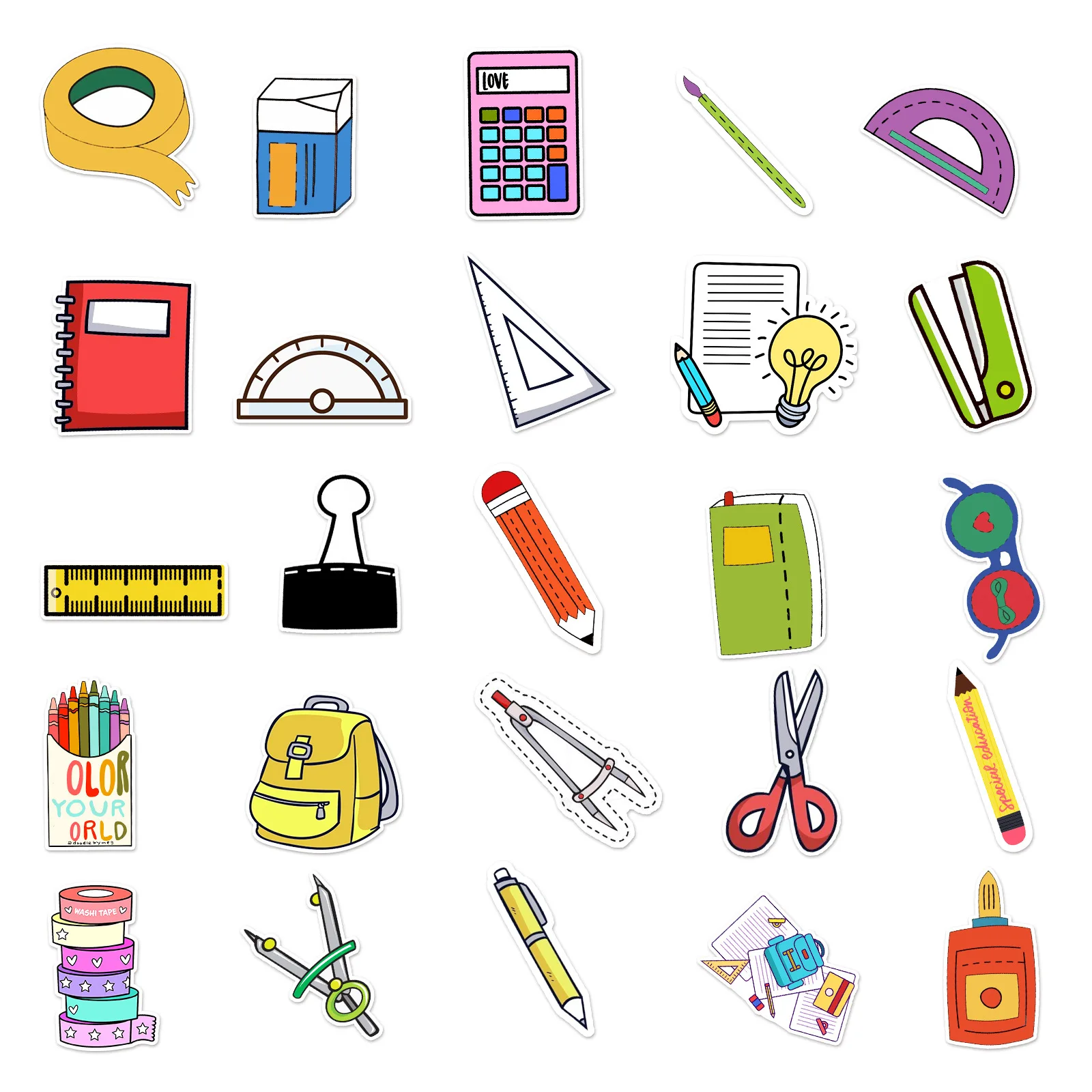 50Pcs Ins Style Cartoon Stationery Graffiti Stickers For Kids Pencil Case Student School Decor Sticker
